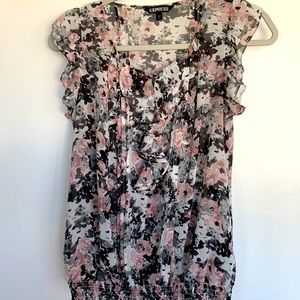Floral ruffle cap sleeve sheer top